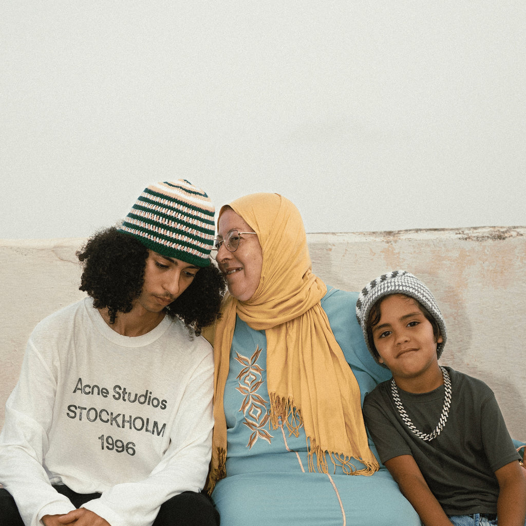 NAWAR - BONNET EN CROCHET CHECHA VERT/ROSE