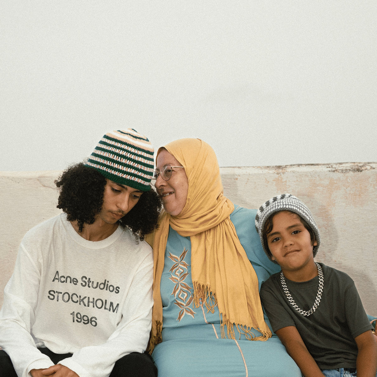 NAWAR - BONNET EN CROCHET CHECHA VERT/ROSE