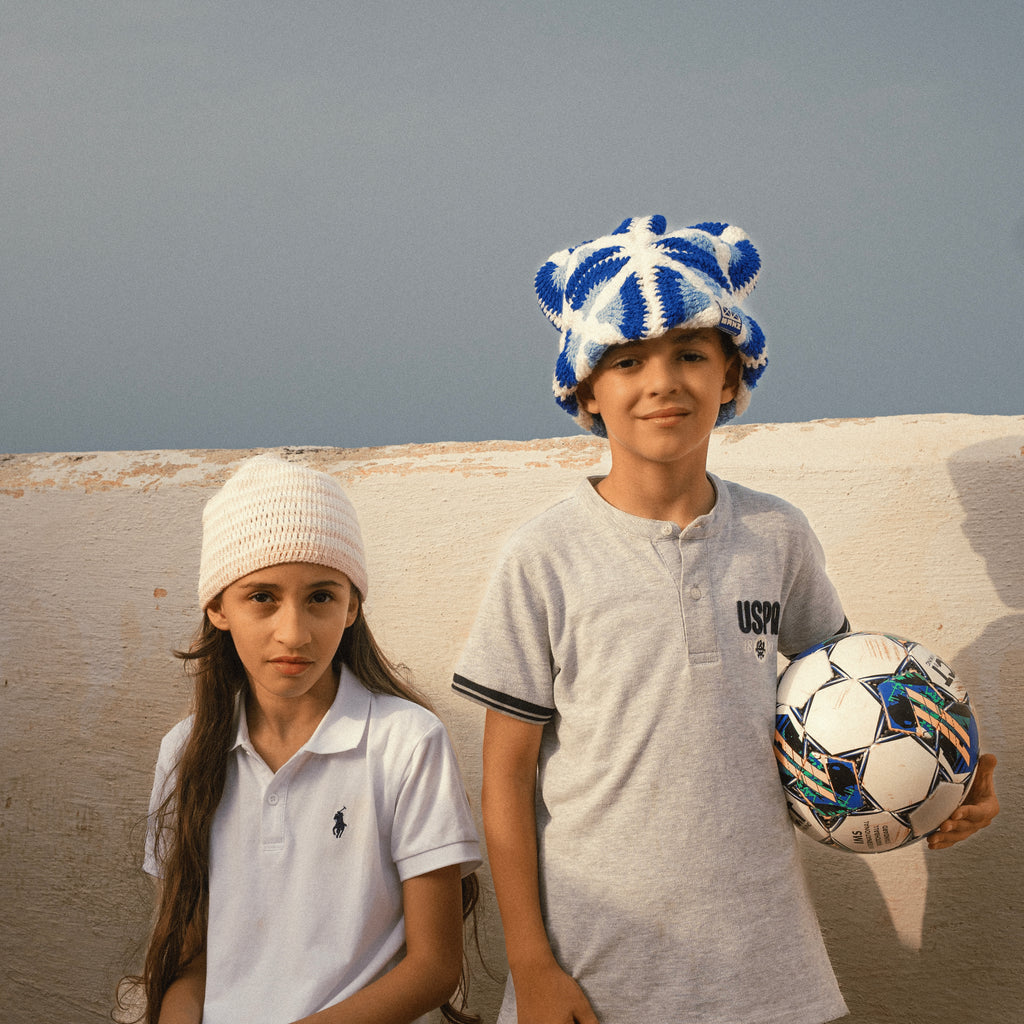 WARDA - BONNET EN CROCHET CHECHA ROSE/BLANC