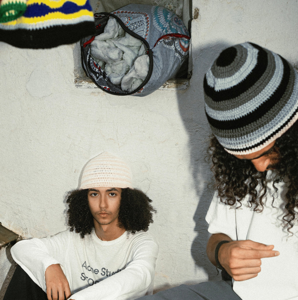 WARDA - BONNET EN CROCHET CHECHA ROSE/BLANC