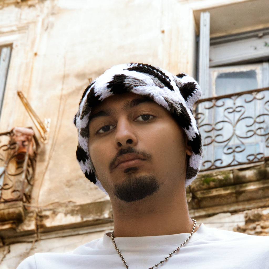 SBAH - BONNET EN CROCHET BLANC/NOIR